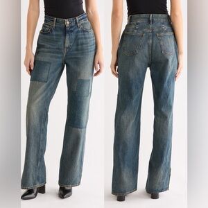 The Khloe High Waist Patch Denim Straight Leg Jeans Size 0/25 NWT